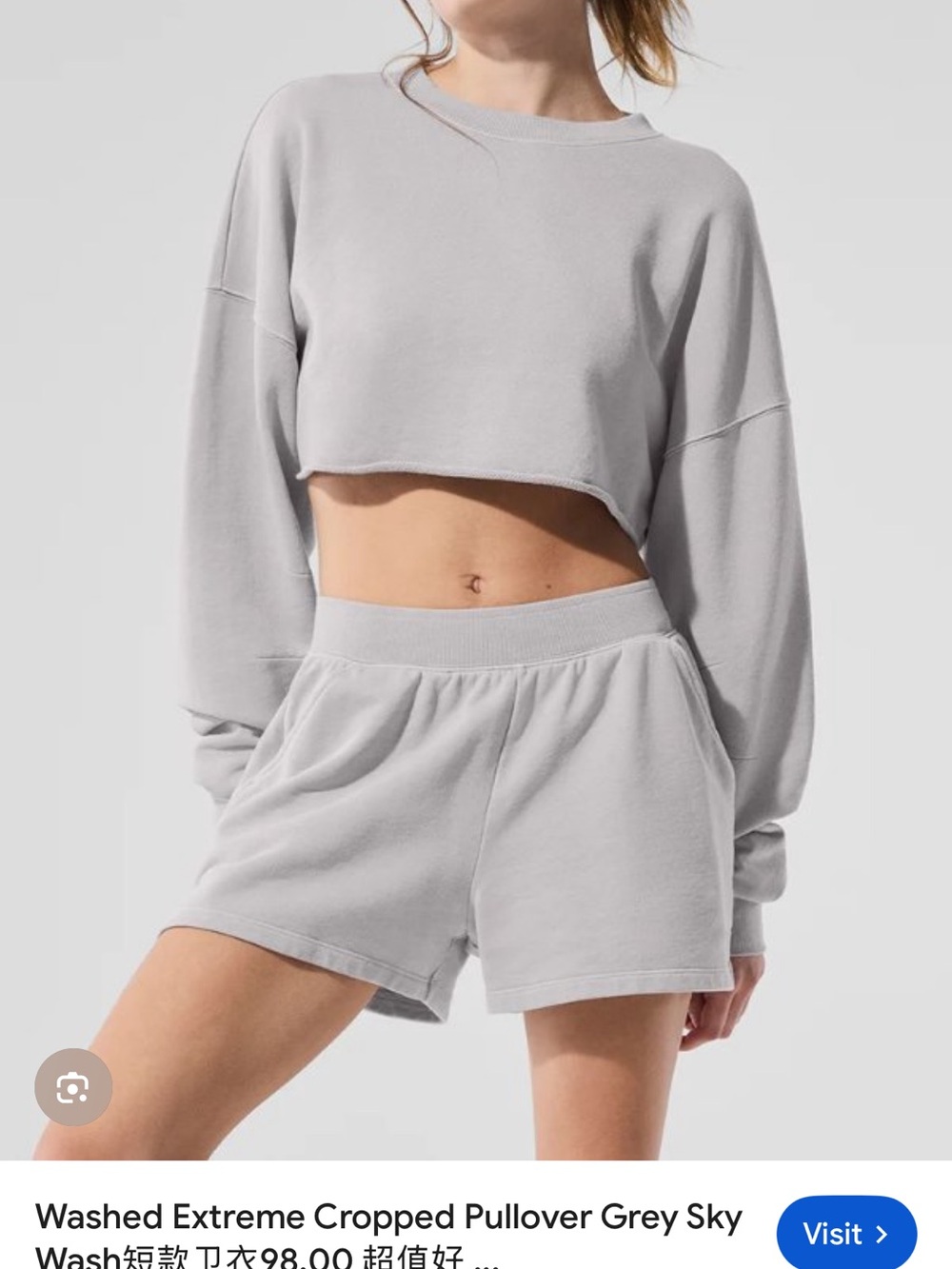 Washed Extreme Cropped Pullover and Sunray leggings Set - Grey Sky